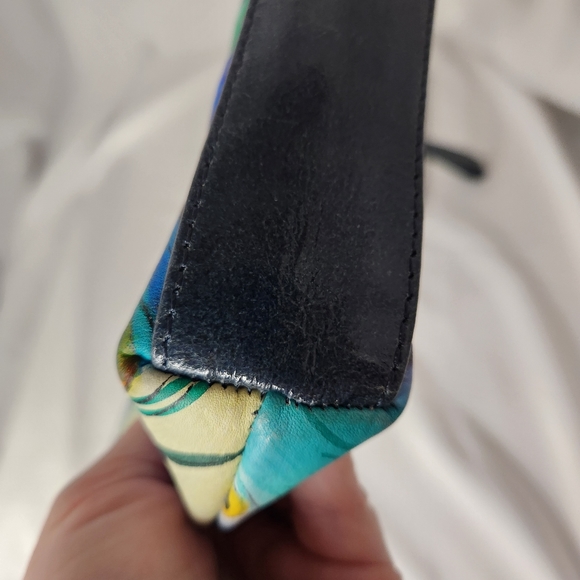 HAND PAINTED SHARIF ARTISTIC EXPRESSIONS LEATHER PEACOCK LARGE WRISTLET 🦚 - Picture 6 of 8
